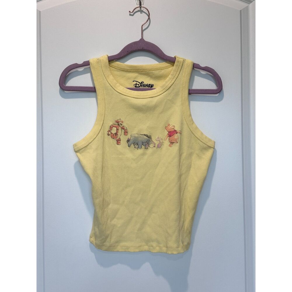 Disney Winnie the Pooh Ribbed Cropped Tank Top Yellow Size Large